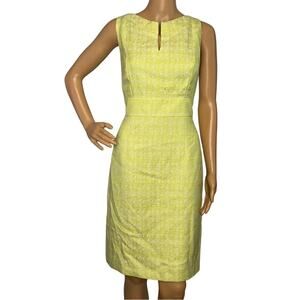 Tahari Yellow Green Sleeveless Textured Sheath Dress